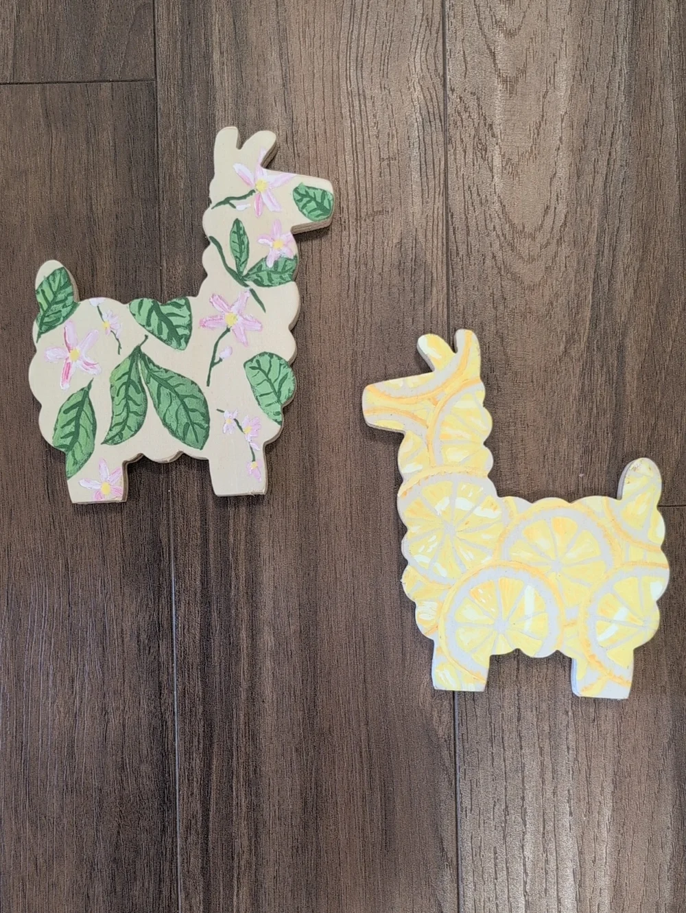 Llama Alpaca Shaped Wall Decor Set in Lemon Theme Hand Painted
